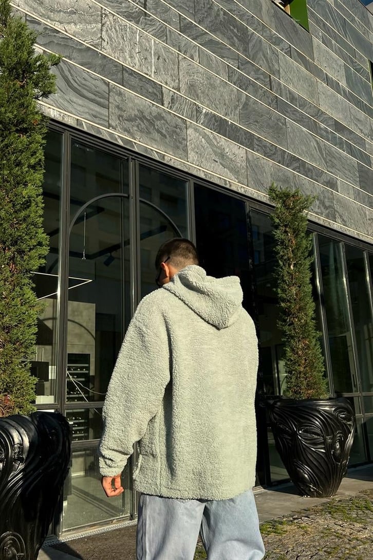 Basic Açık Yeşil İçi Pamuklu Peluş Hoodie