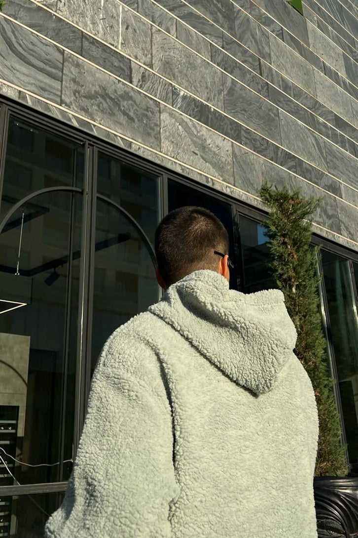 Basic Açık Yeşil İçi Pamuklu Peluş Hoodie