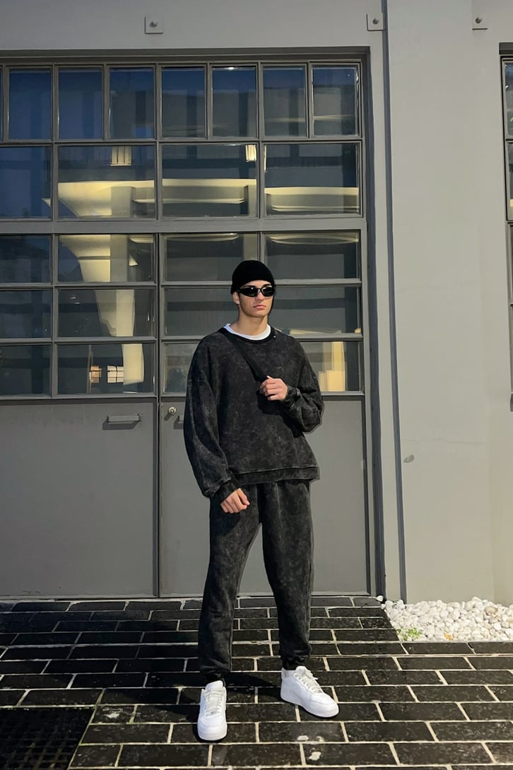 Basic Antrasit Acid Wash Outfit Eşofman Takımı