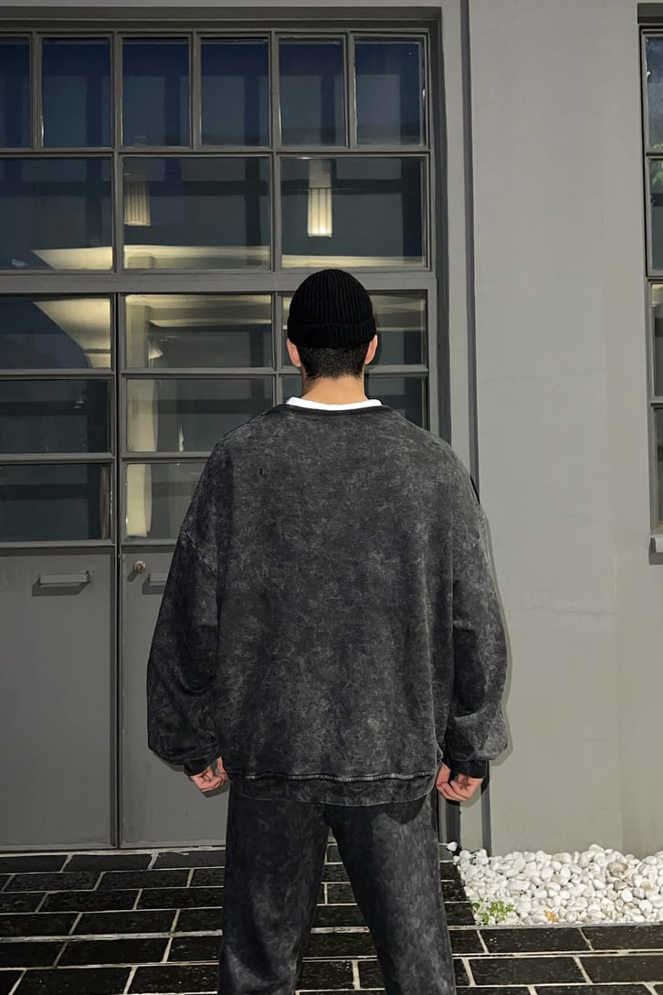 Basic Antrasit Acid Wash Outfit Eşofman Takımı