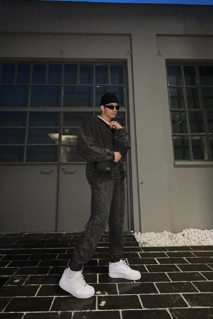 Basic Antrasit Acid Wash Outfit Eşofman Takımı