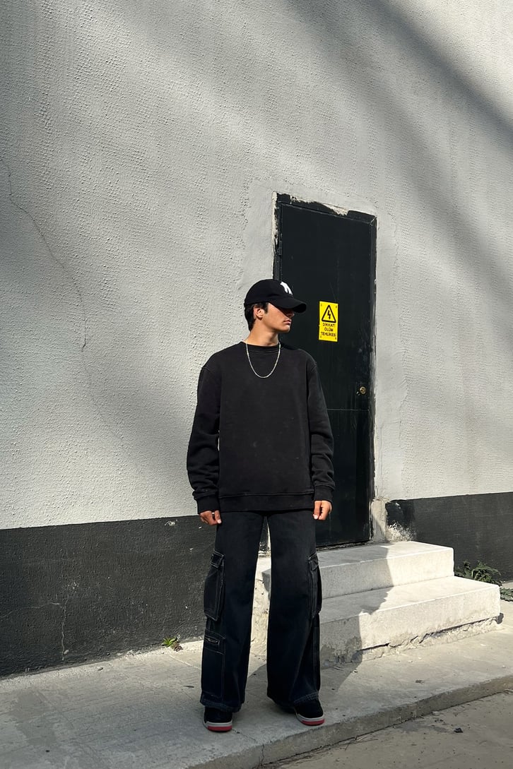 Basic Antrasit Acid Wash Oversize Sweatshirt