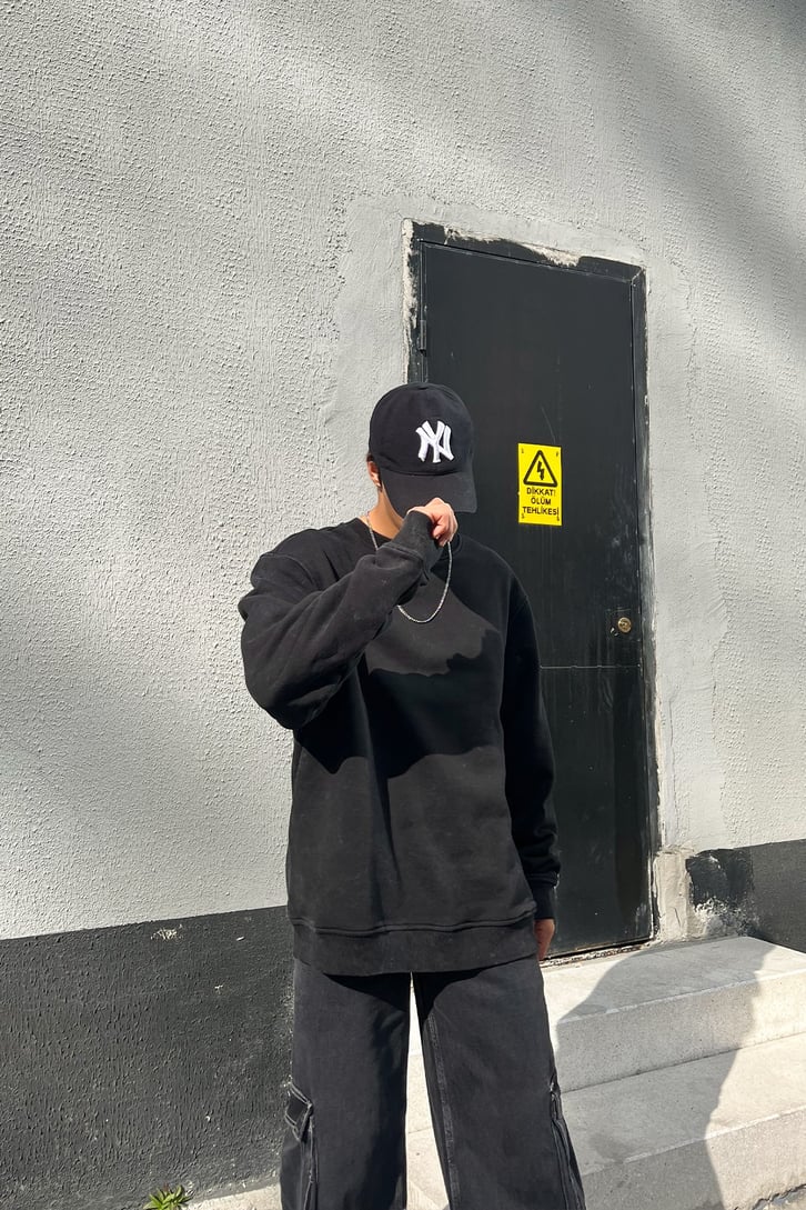 Basic Antrasit Acid Wash Oversize Sweatshirt