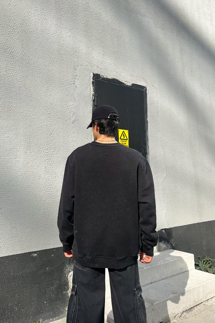 Basic Antrasit Acid Wash Oversize Sweatshirt