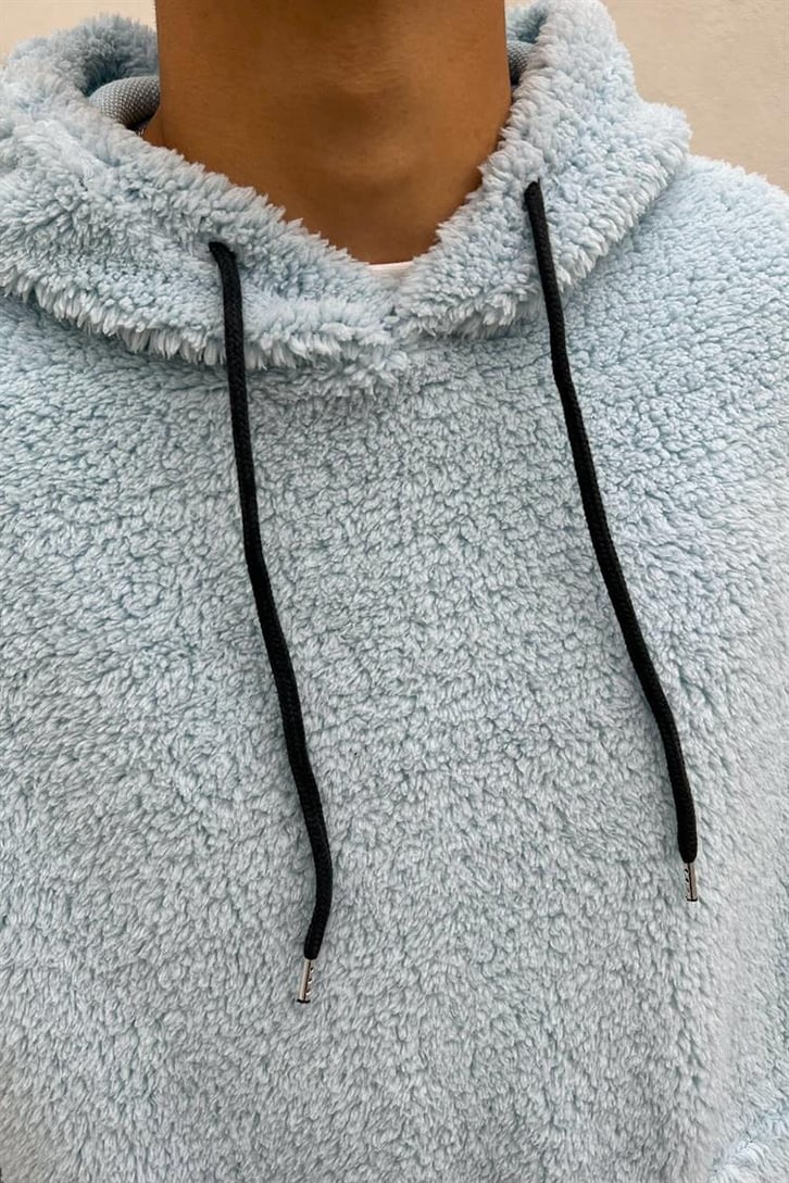 Basic Bebek Mavisi İçi Pamuklu Peluş Hoodie