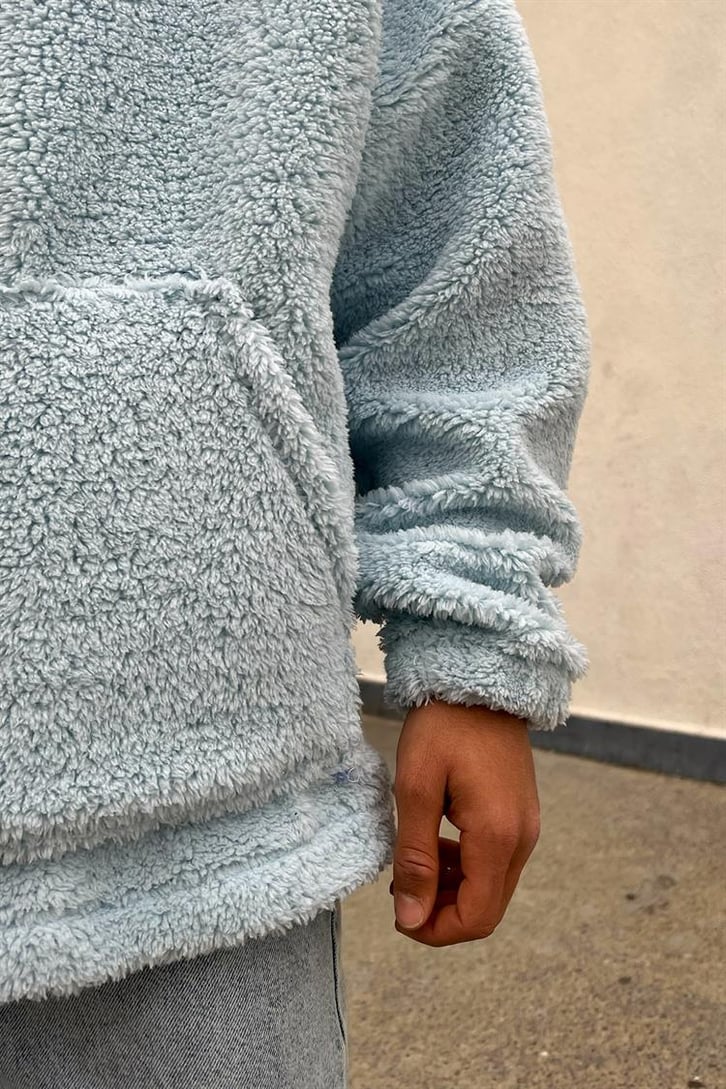 Basic Bebek Mavisi İçi Pamuklu Peluş Hoodie