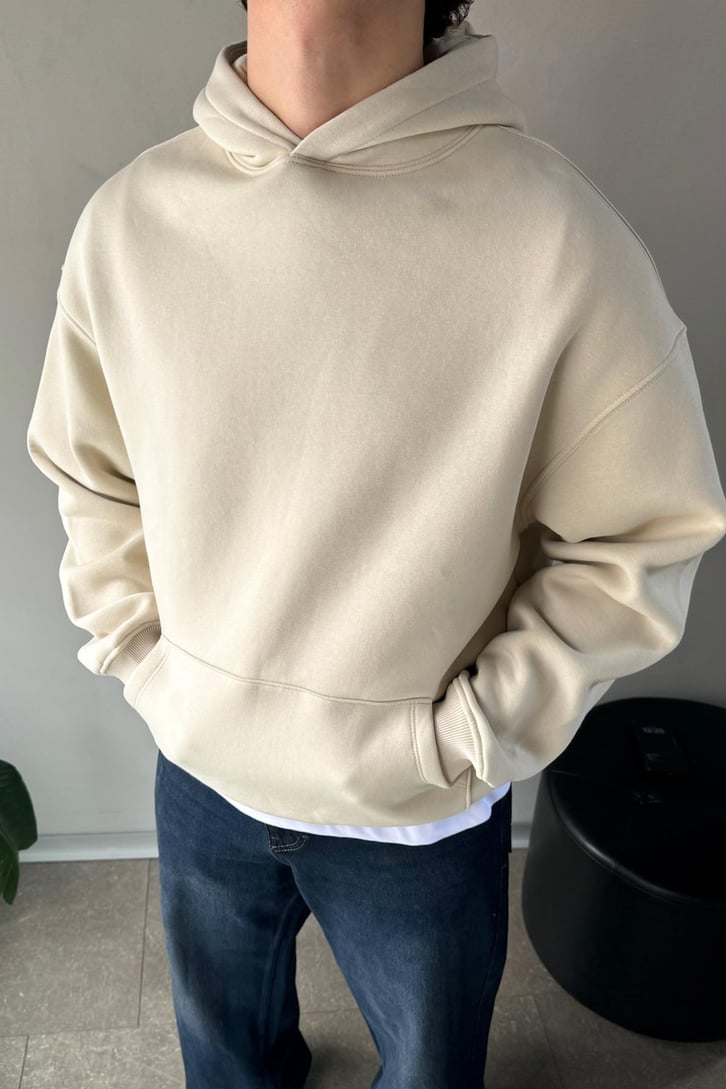 Basic Bej Oversize Hoodie