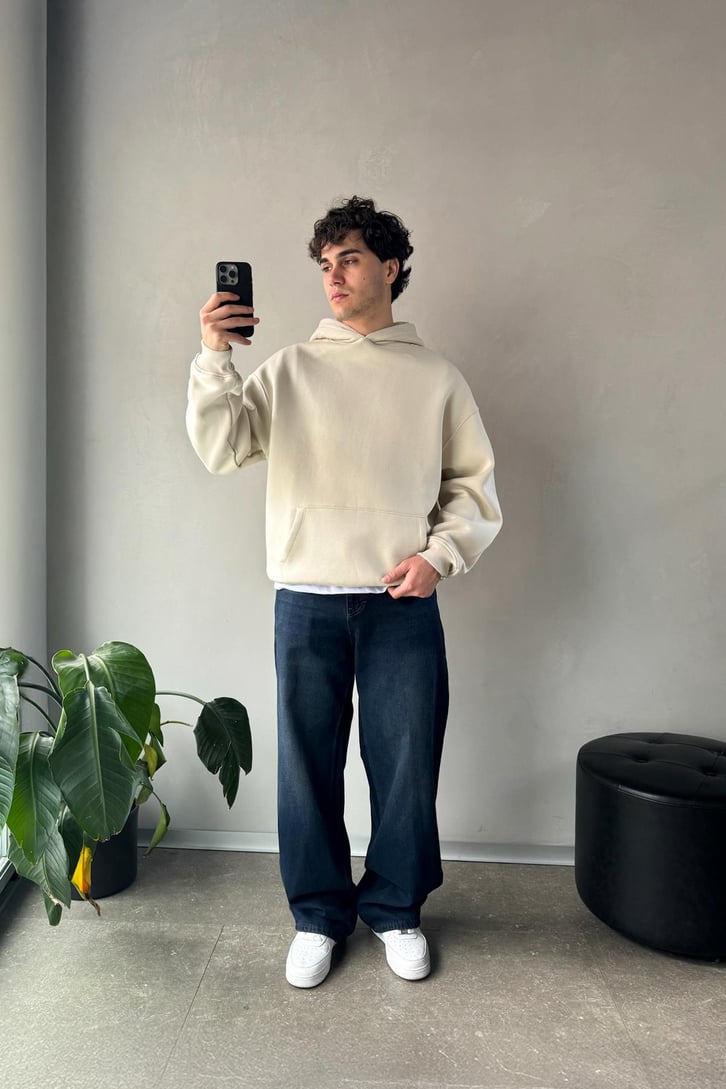 Basic Bej Oversize Hoodie