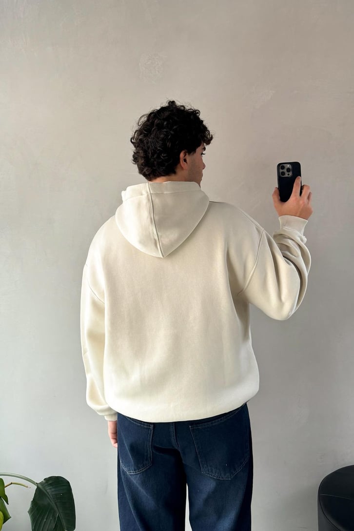 Basic Bej Oversize Hoodie