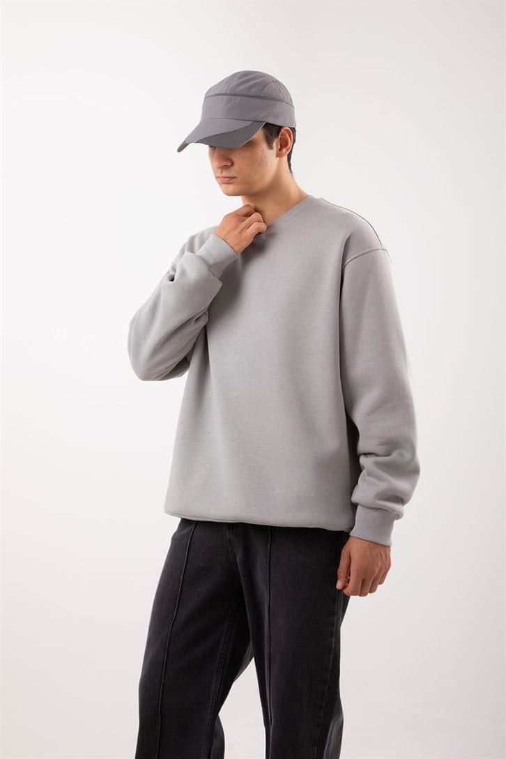 Basic Bej Oversize Sweatshirt