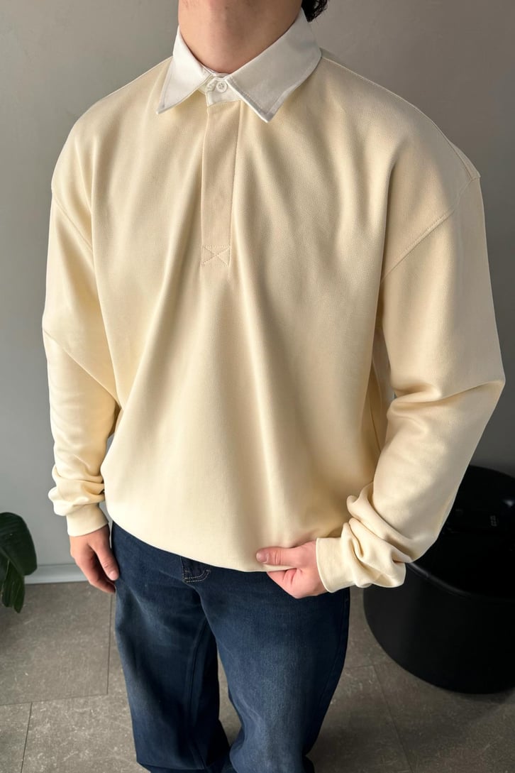 Basic Bej Polo Yaka Uzun Kol Tişört