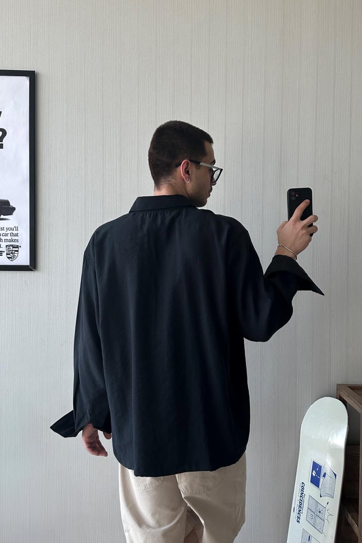 Basic Bej Uzun Kol Oversize Gömlek