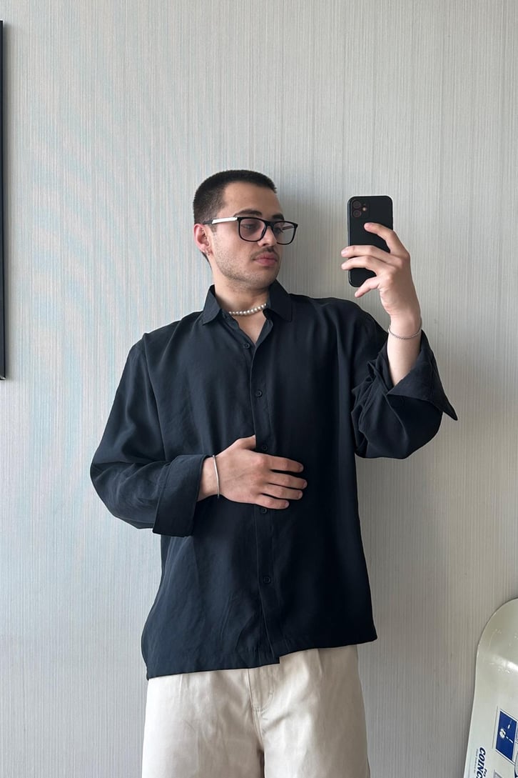 Basic Bej Uzun Kol Oversize Gömlek