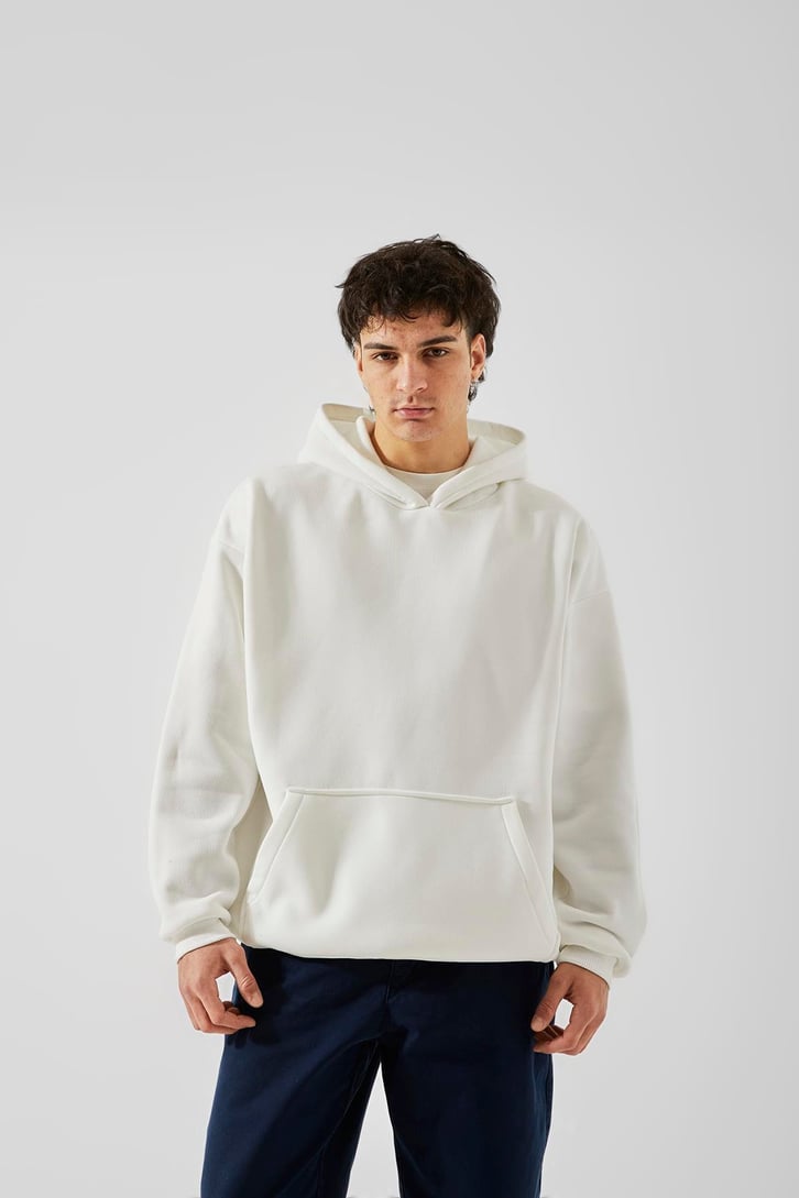 Basic Beyaz Oversize Hoodie