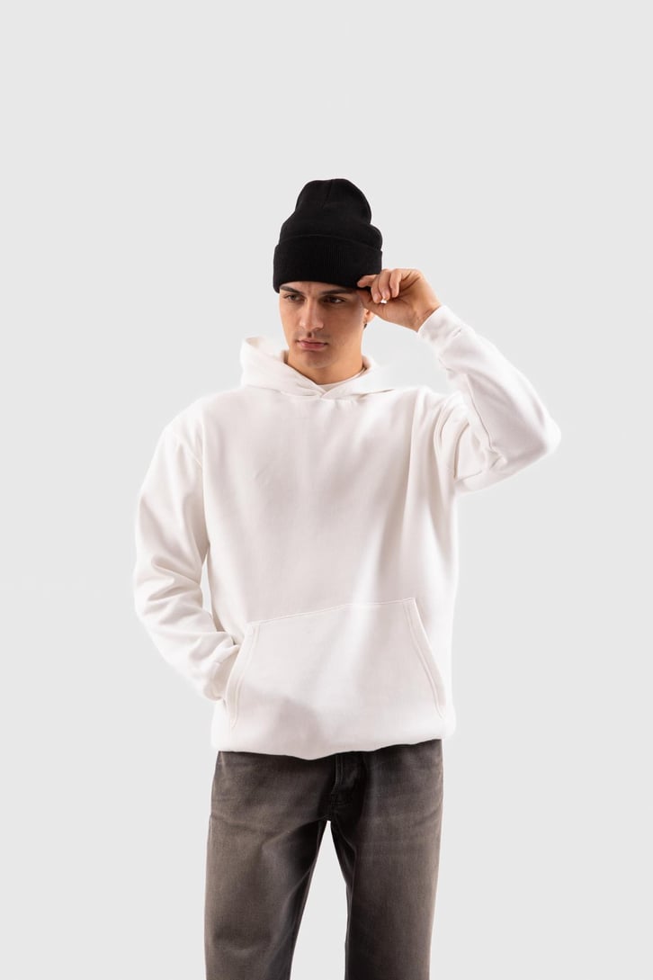 Basic Beyaz Oversize Hoodie
