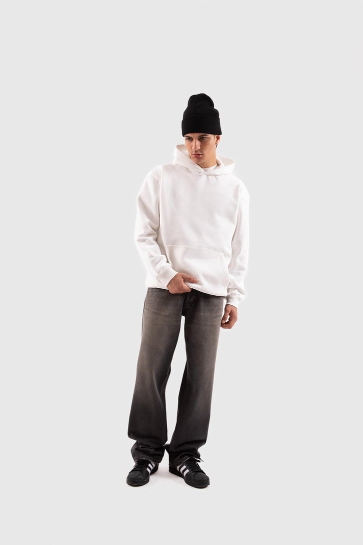 Basic Beyaz Oversize Hoodie
