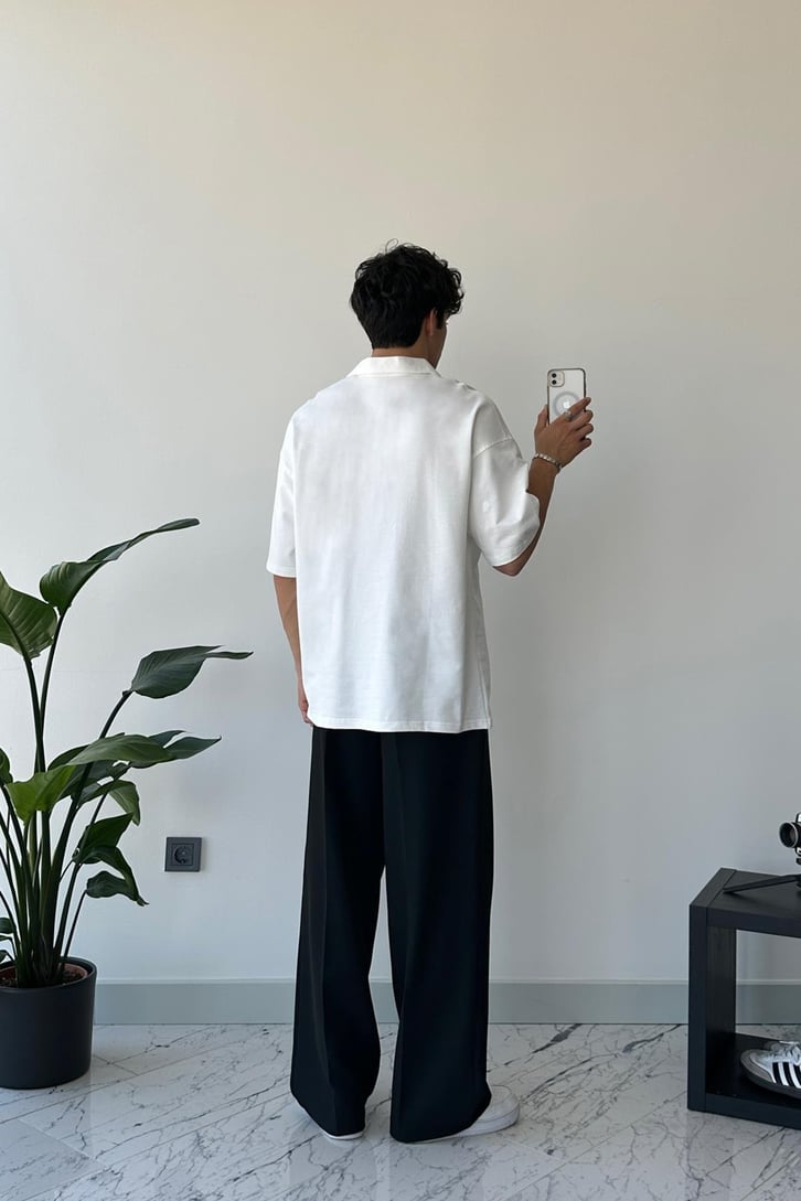Basic Beyaz Polo Yaka Oversize Tişört