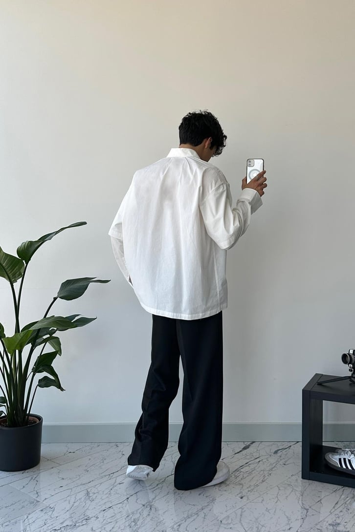 Basic Beyaz Uzun Kol Oversize Gömlek