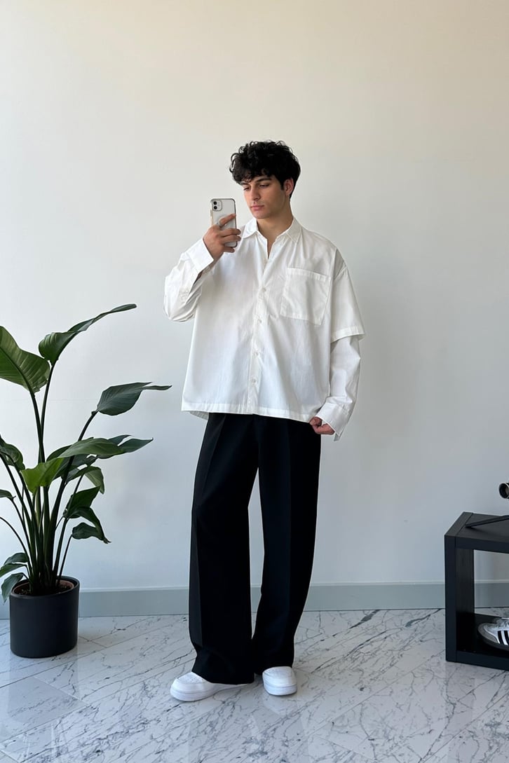 Basic Beyaz Uzun Kol Oversize Gömlek