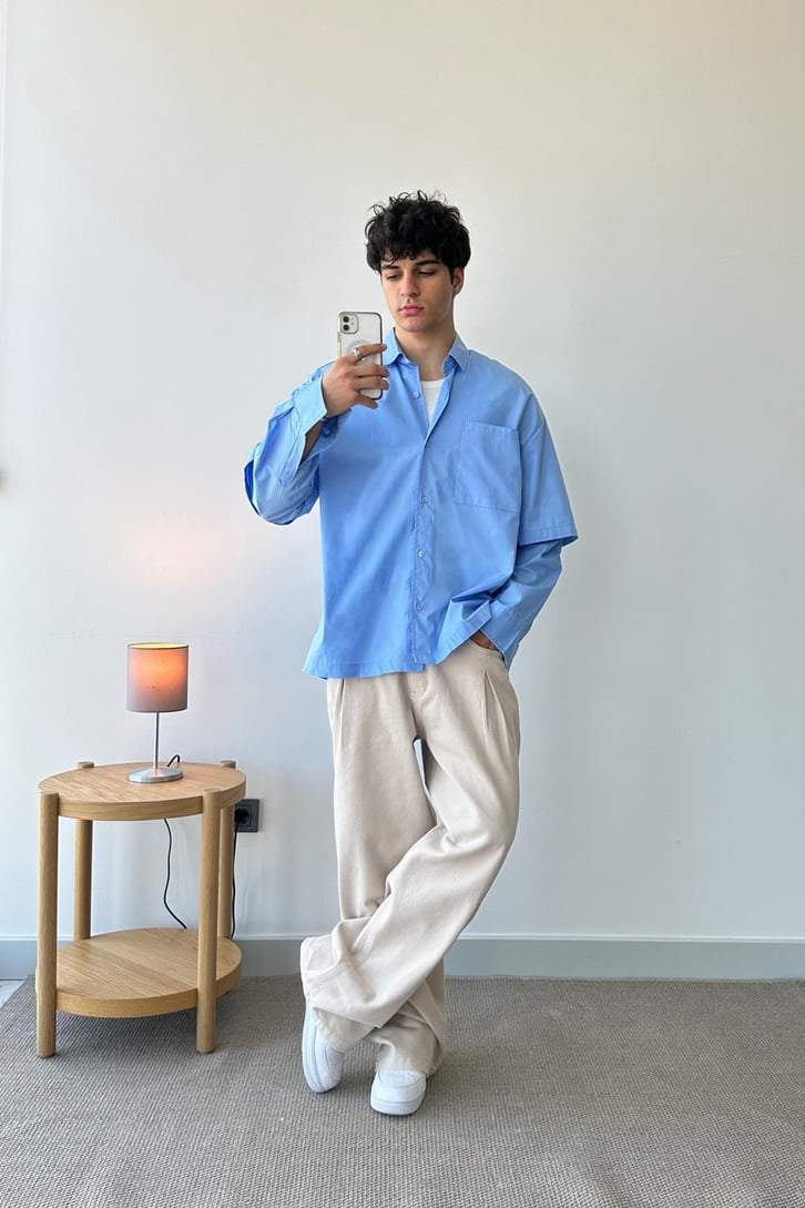 Basic Beyaz Uzun Kol Oversize Gömlek