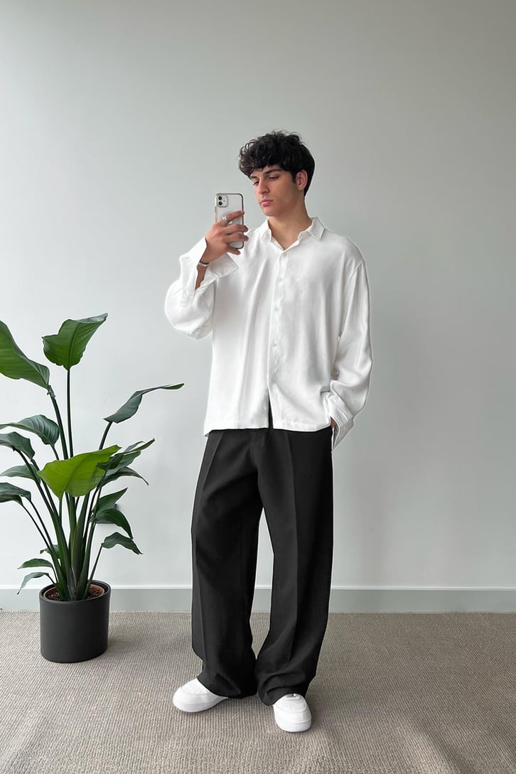 Basic Beyaz Uzun Kol Oversize Gömlek