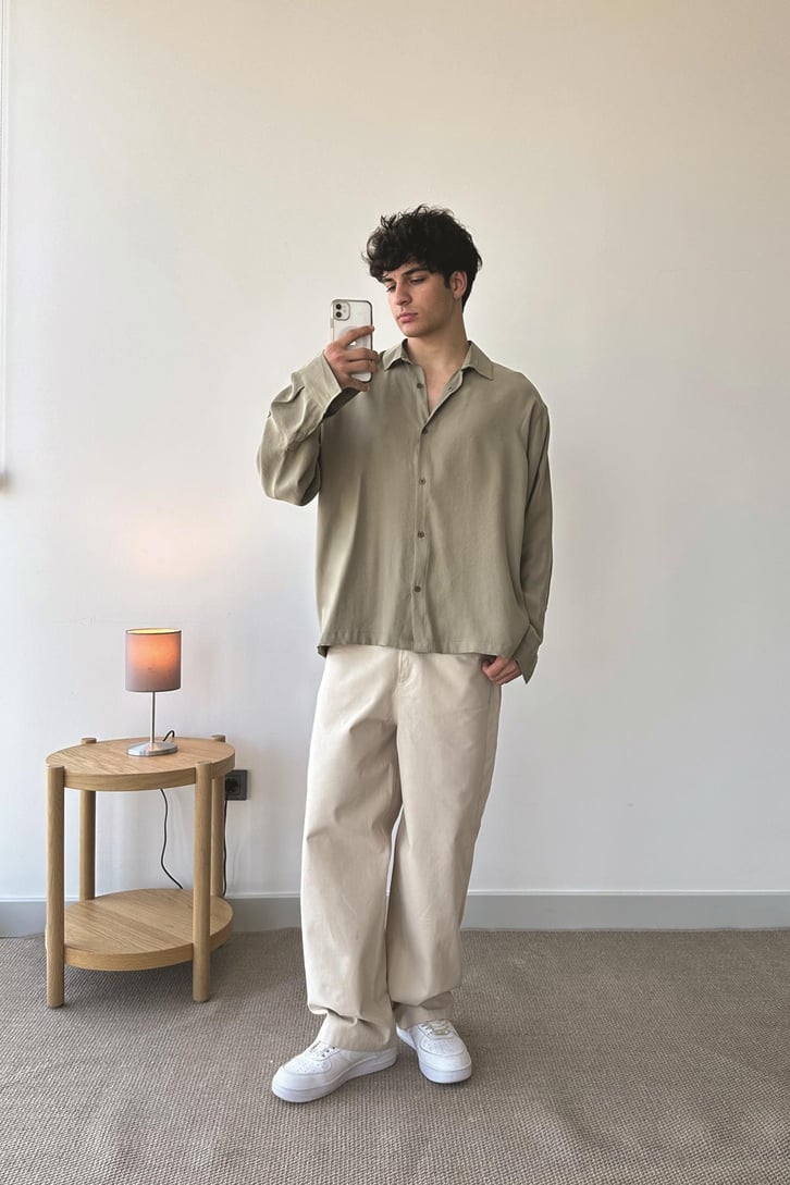 Basic Beyaz Uzun Kol Oversize Gömlek