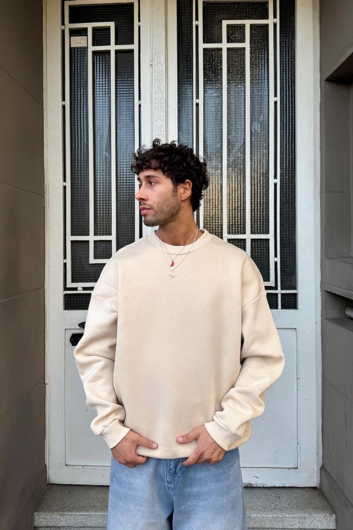 Basic Bisiklet Yaka Sweatshirt