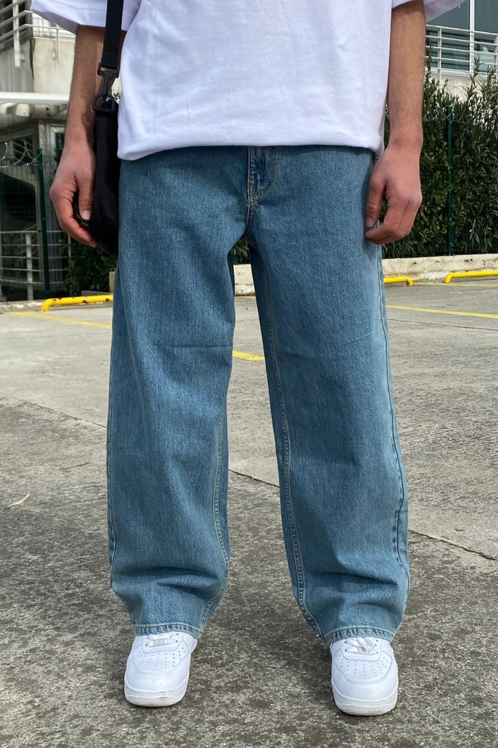 Basic Blue Taşlamalı Baggy Jean