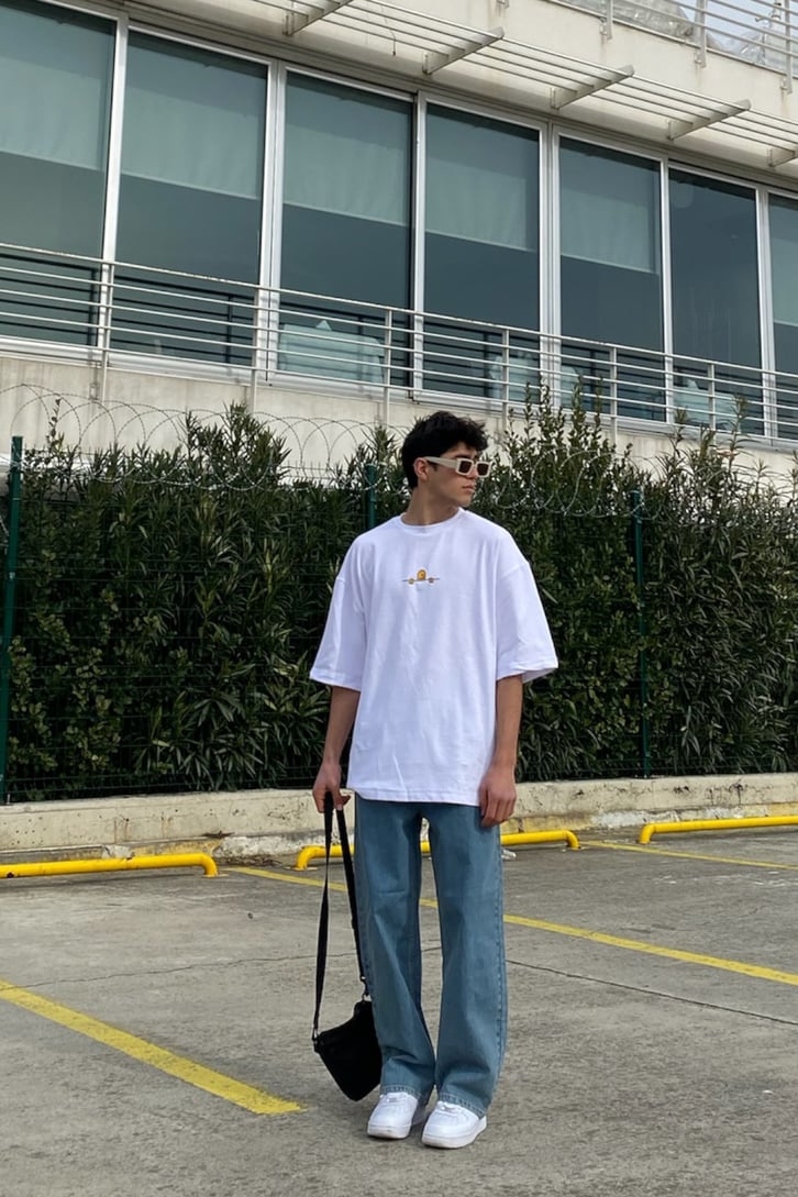 Basic Blue Taşlamalı Baggy Jean