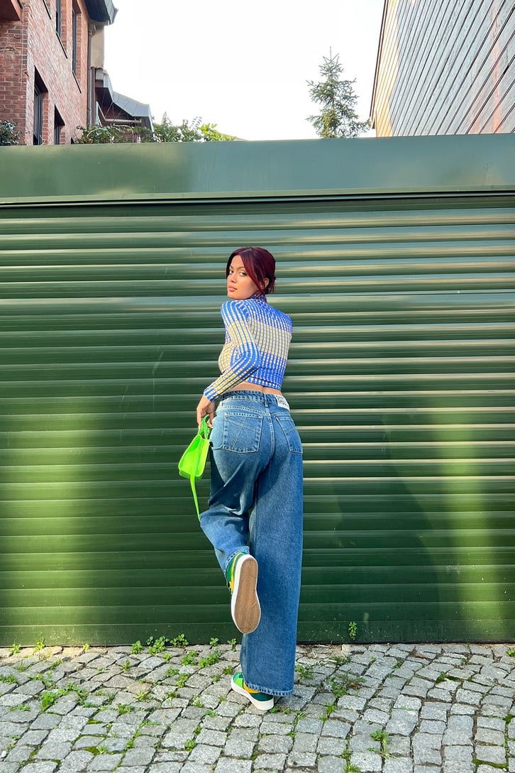 Basic Bol Paça Mavi Baggy Jean
