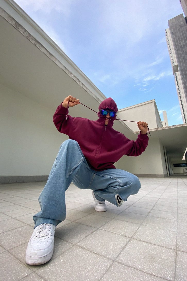 Basic Bordo Fermuarlı Oversize Sweatshirt