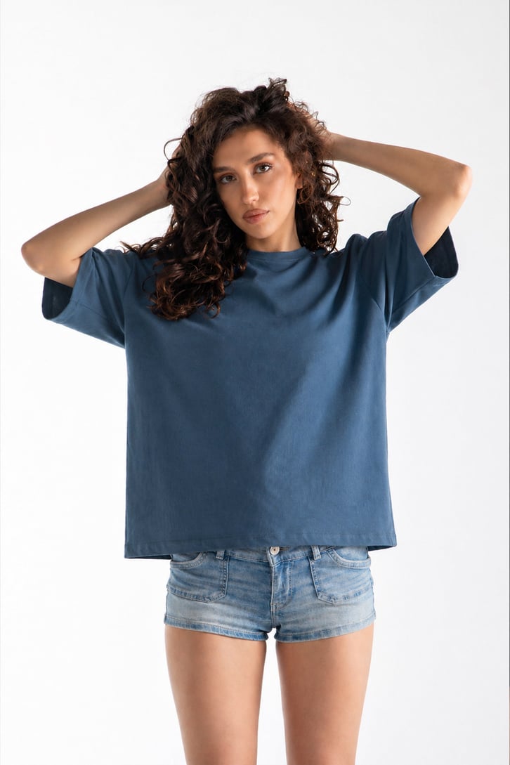 Basic Boxy Fit İndigo Tişört