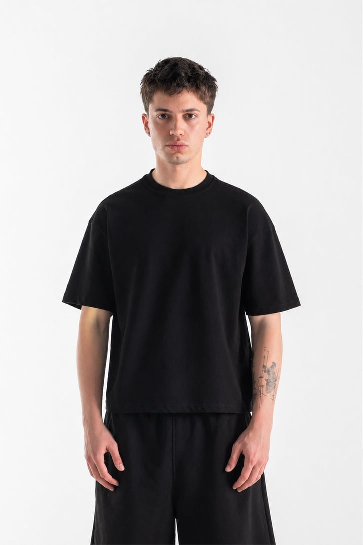 Basic Boxy Fit Siyah Tişört
