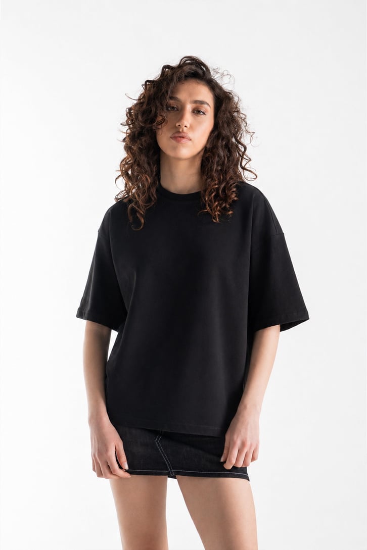 Basic Boxy Fit Siyah Tişört