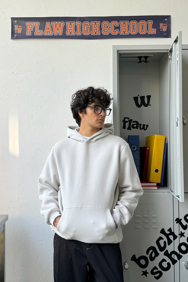 Basic Buz Gri Oversize Hoodie