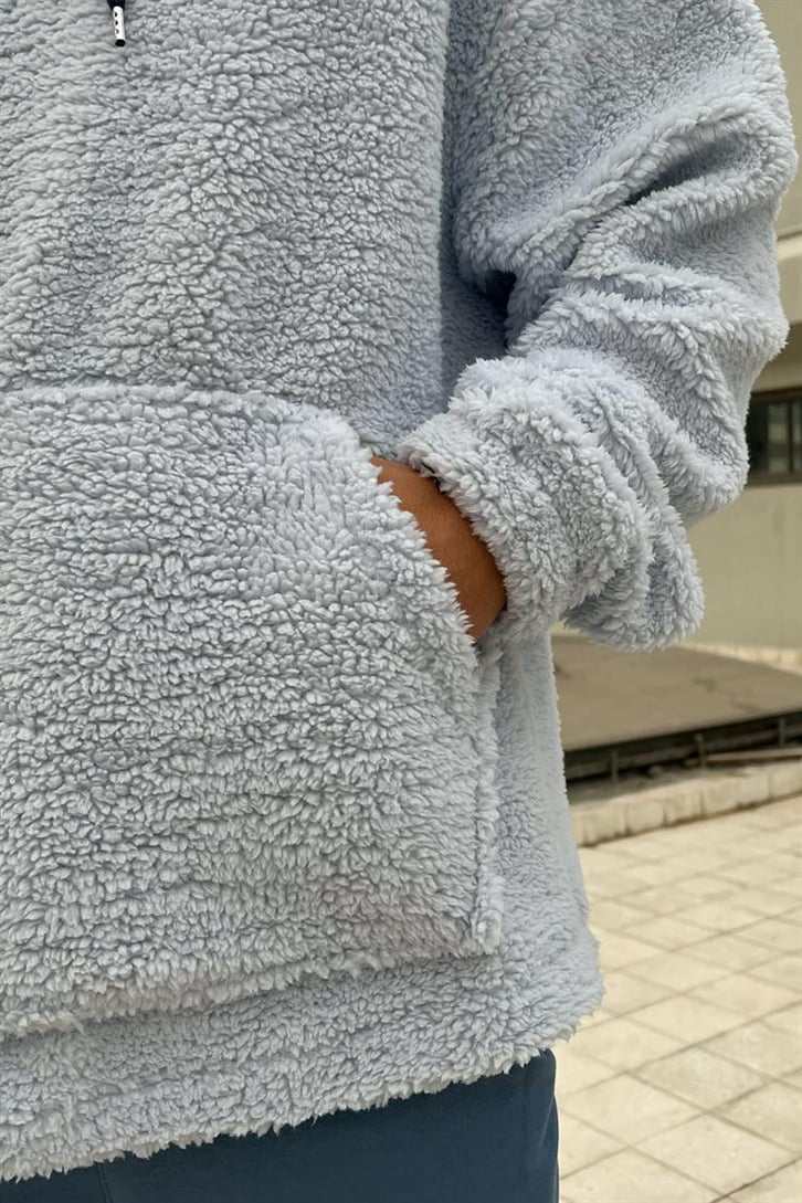 Basic Buz Mavi İçi Pamuklu Peluş Hoodie