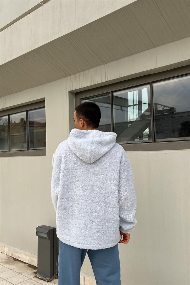 Basic Buz Mavi İçi Pamuklu Peluş Hoodie