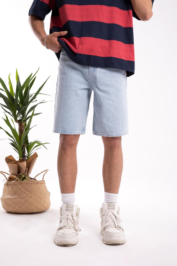 Basic Buz Mavi Jean Şort