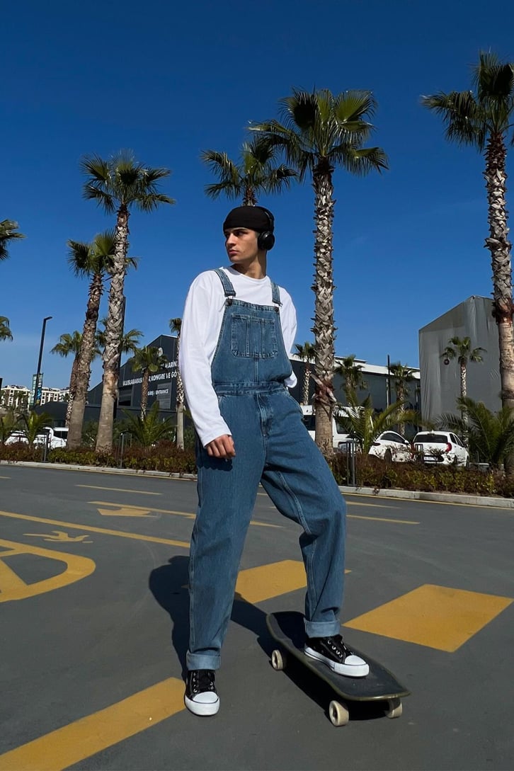Basic Cepli Mavi Denim Salopet
