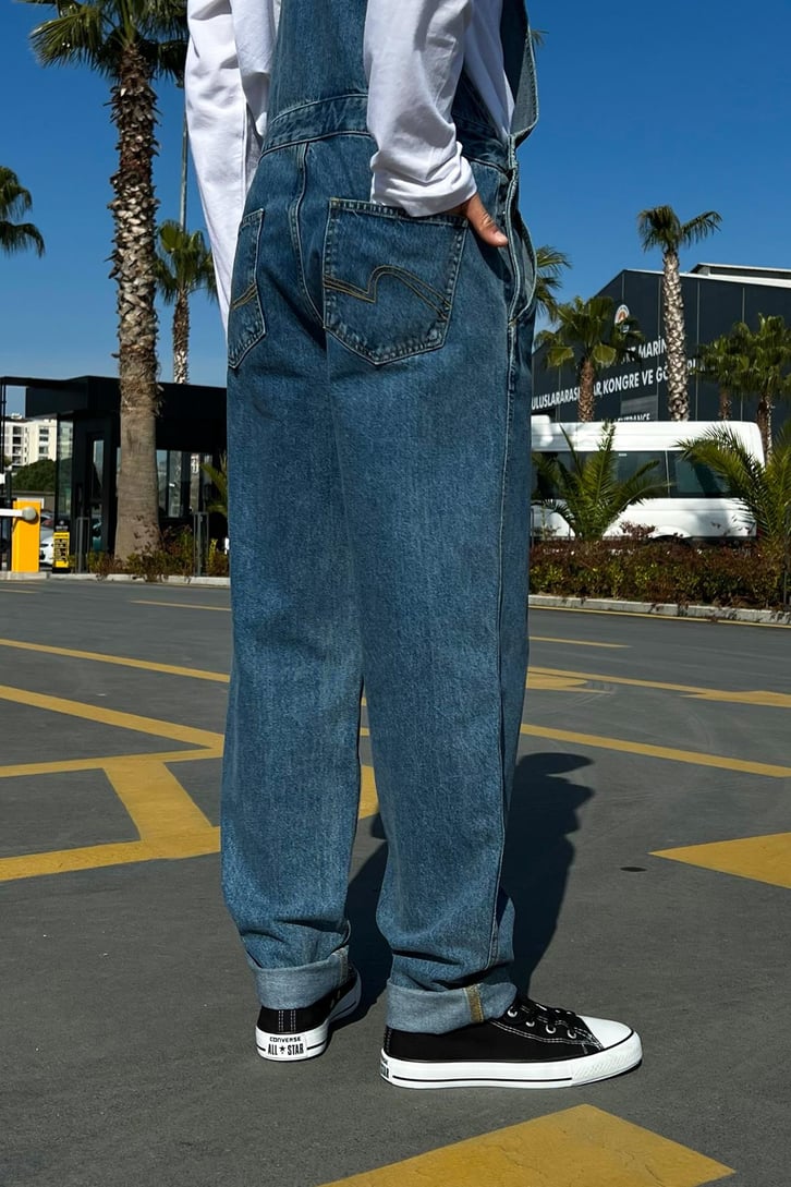 Basic Cepli Mavi Denim Salopet