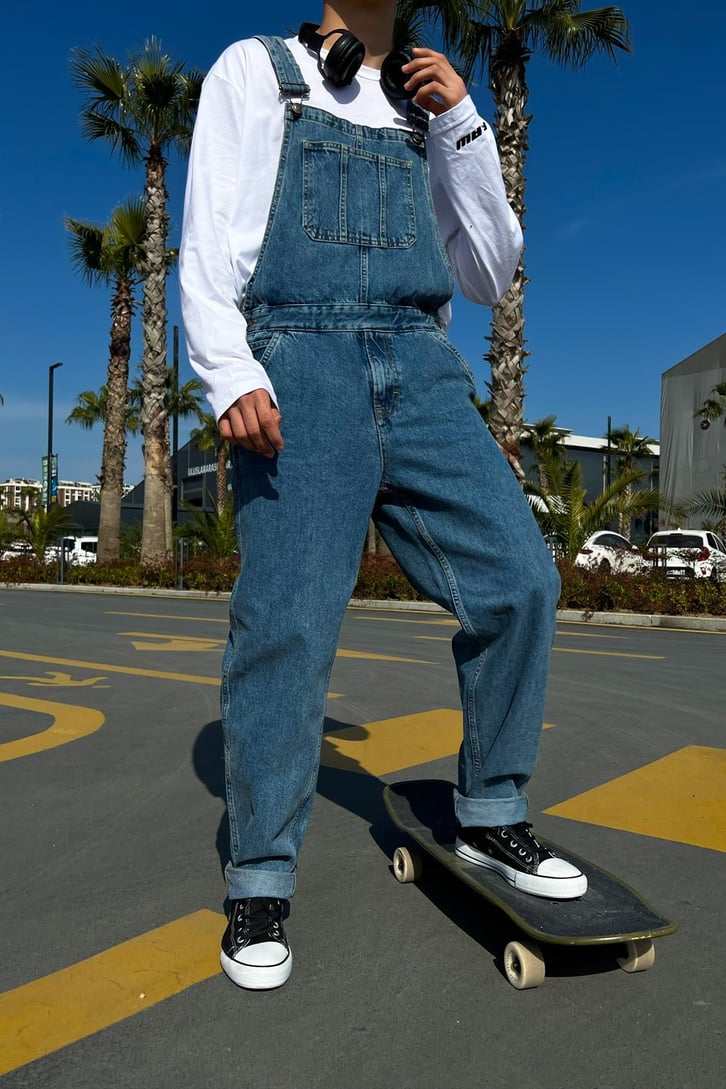 Basic Cepli Mavi Denim Salopet