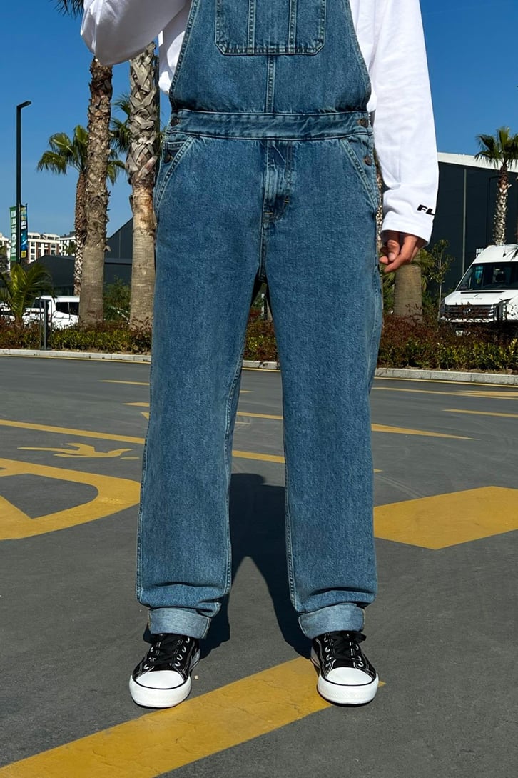 Basic Cepli Mavi Denim Salopet