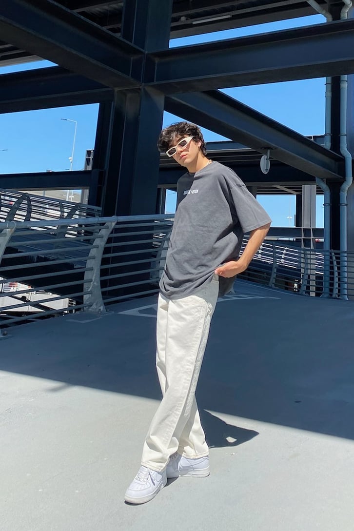 Basic Cream Baggy Jean