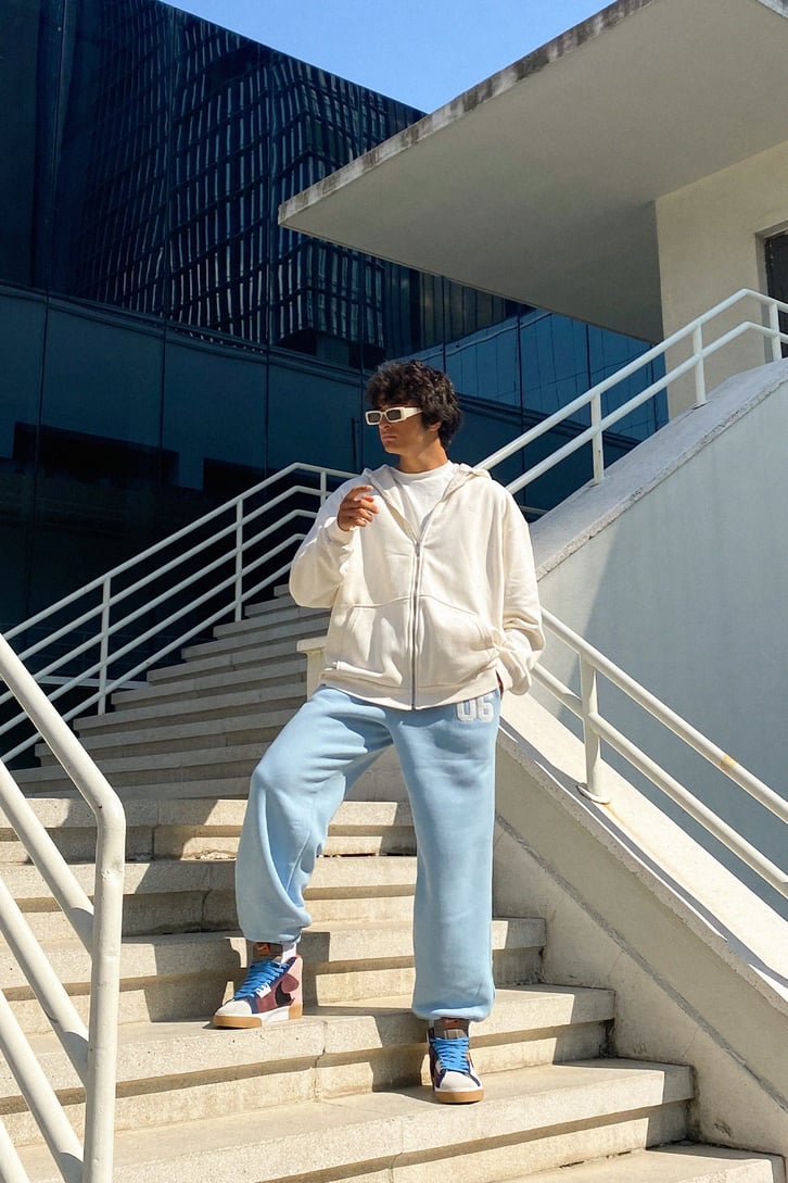 Basic Ekru Fermuarlı Oversize Sweatshirt