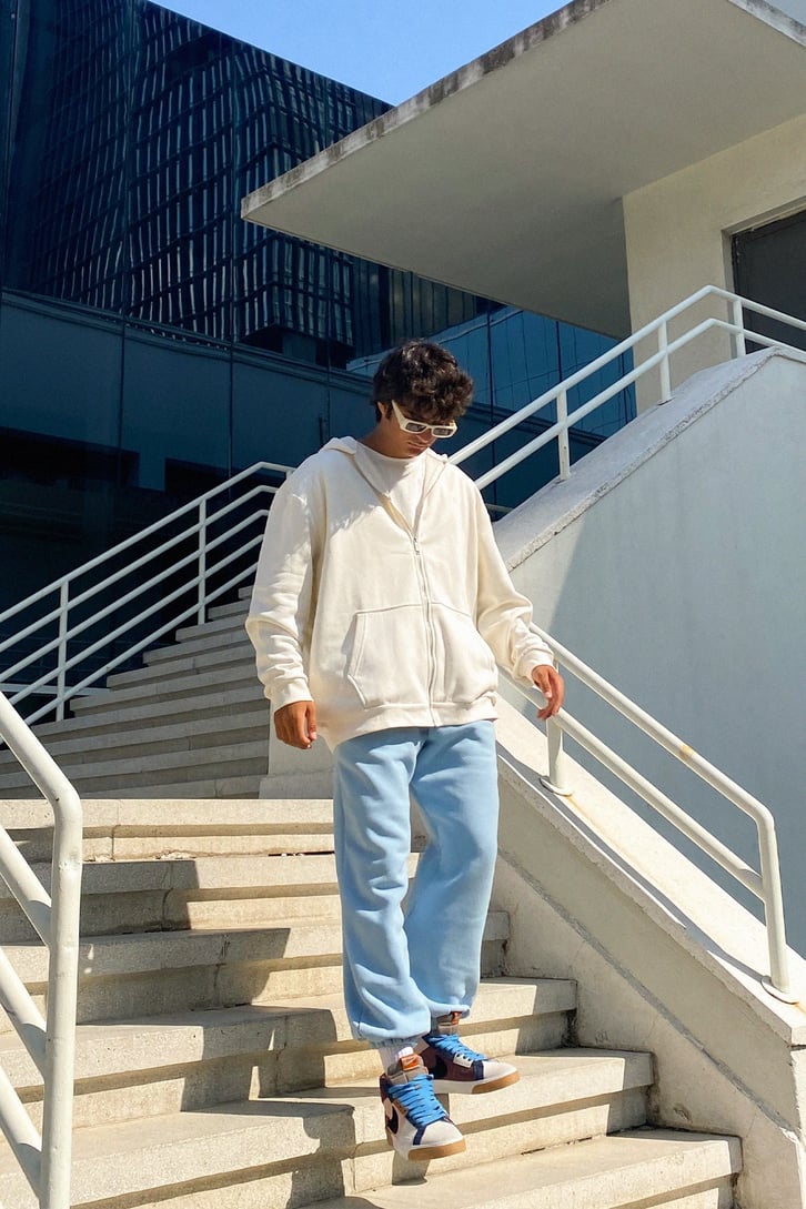 Basic Ekru Fermuarlı Oversize Sweatshirt