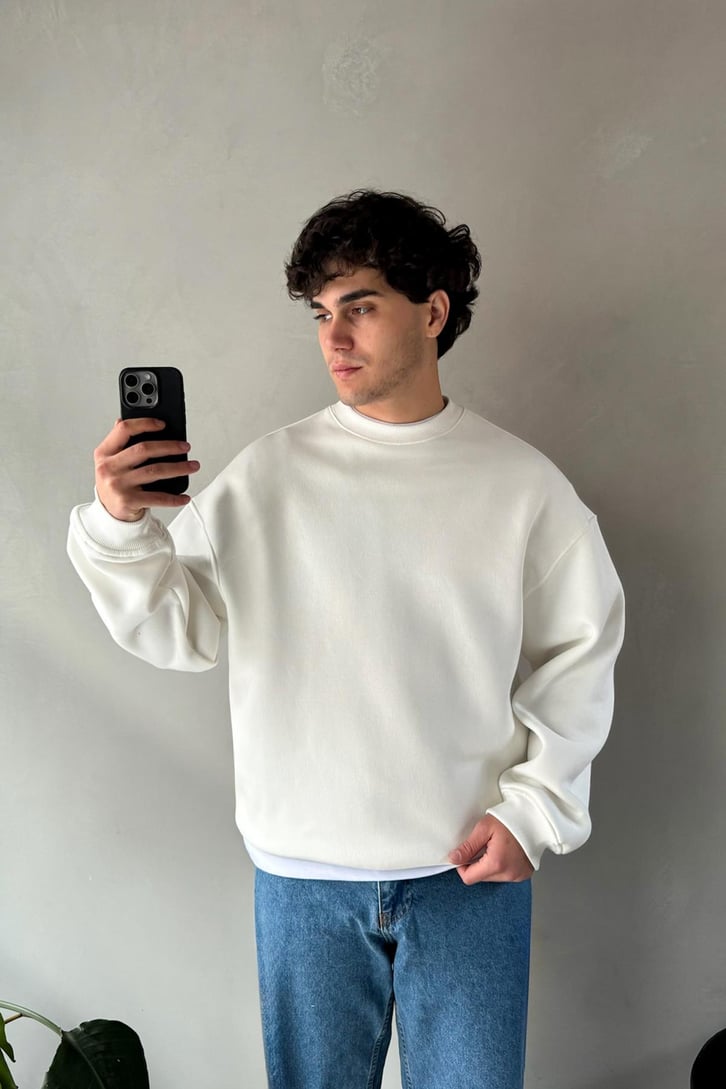 Basic Ekru Oversize Sweatshirt