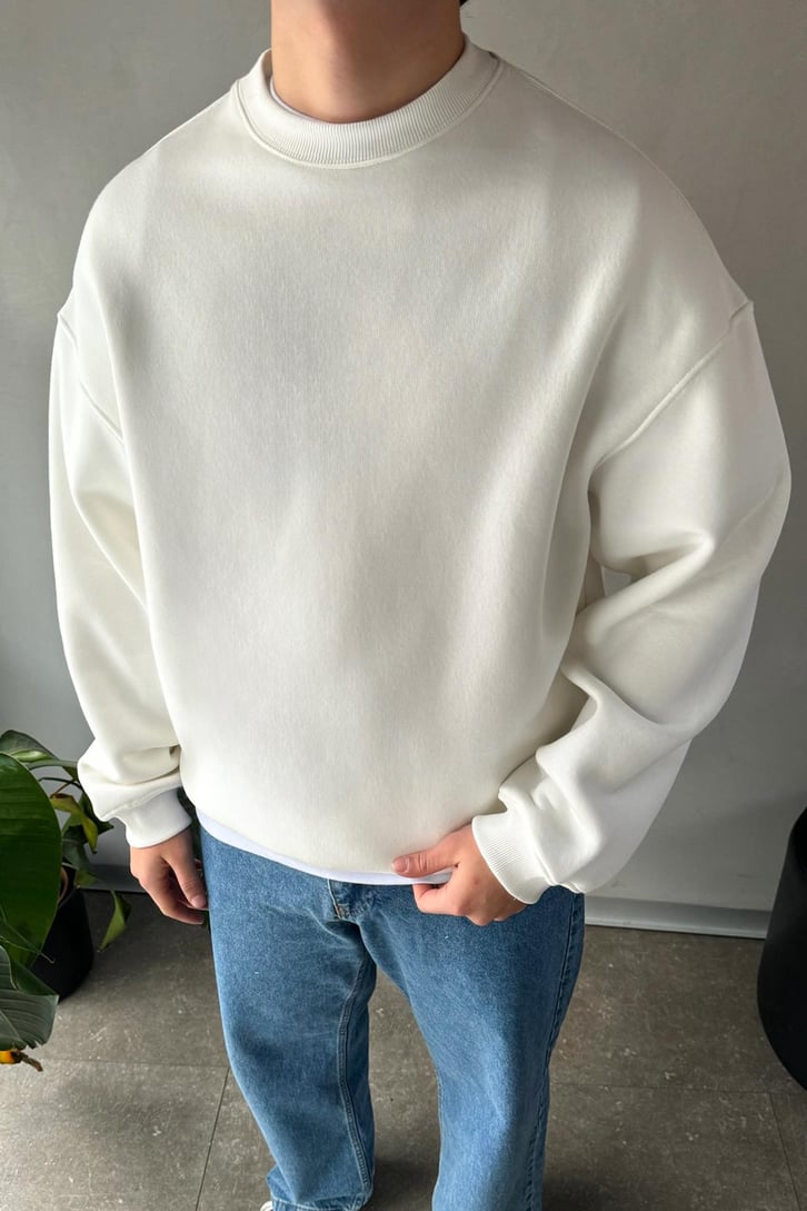 Basic Ekru Oversize Sweatshirt