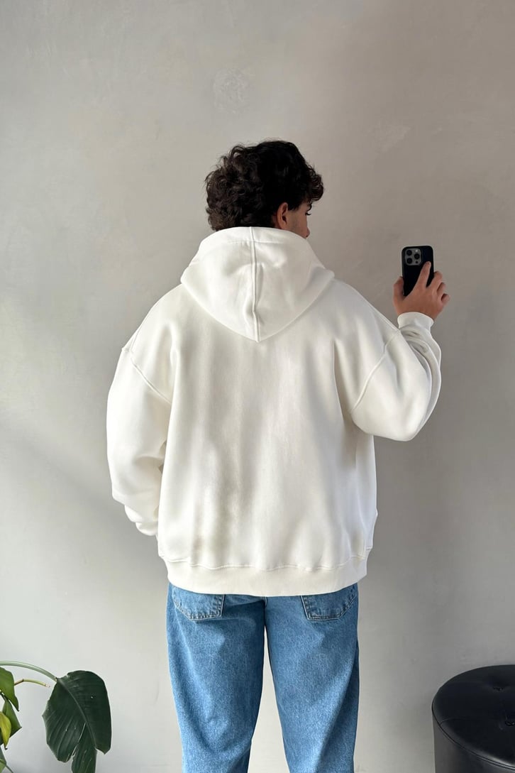 Basic Ekru Zip Hoodie