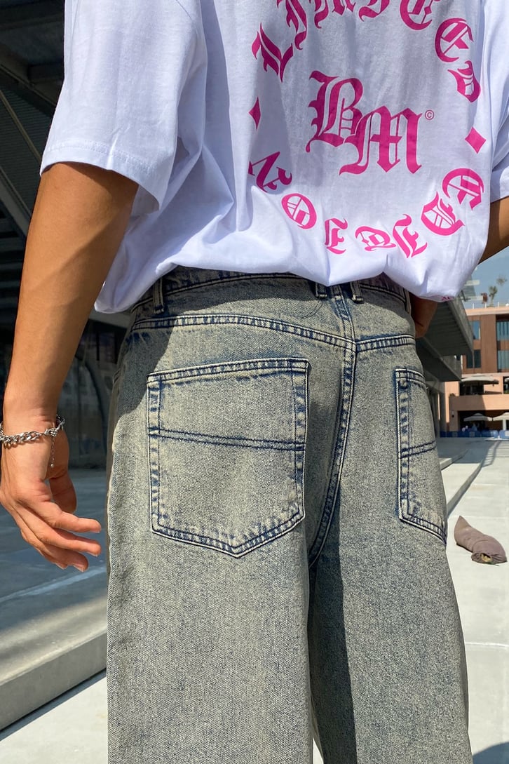 Basic Eskitme Buz Mavi Baggy Jean