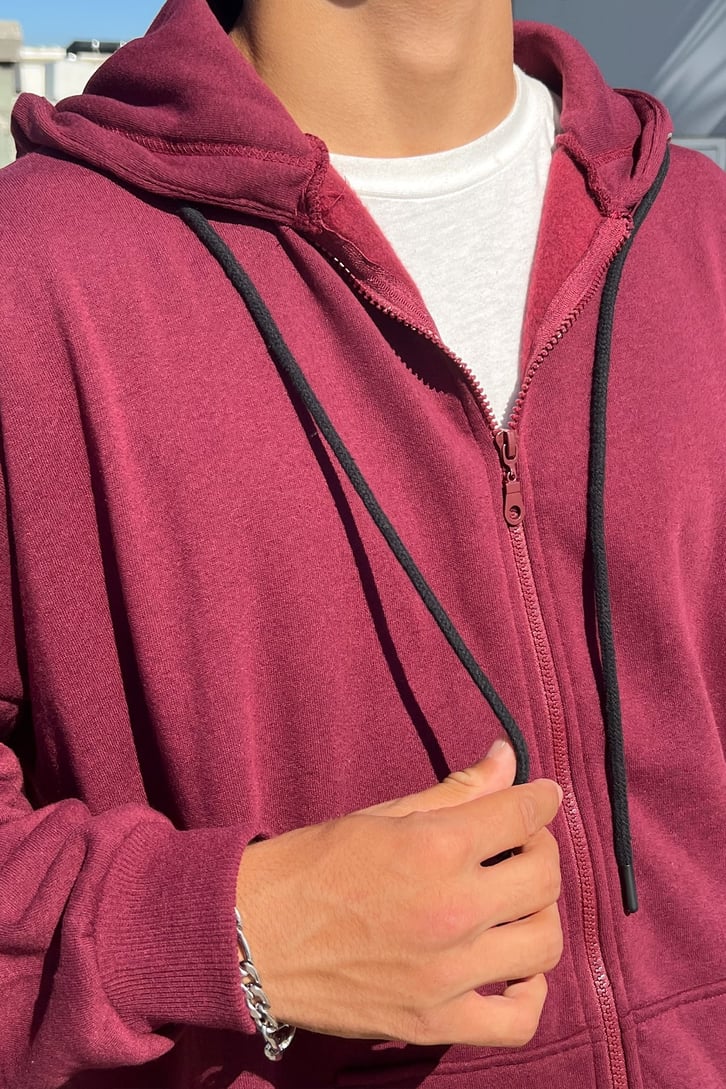 Basic Fermuarlı Bordo Sweatshirt